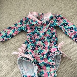 Ruffle Butts Pink Navy Teal Floral Baby Swimsuit